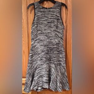 Armani Exchange Black & White Tweed Faux Leather Trim Drop Waist Sleevless Dress